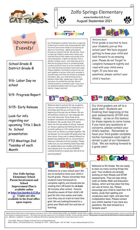 August/September Newsletter | Zolfo Springs Elementary School